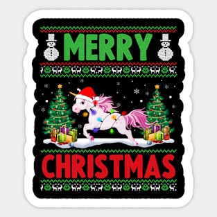 Funny Unicorn Animal Lover Xmas Lighting Unicorn Christmas Sticker